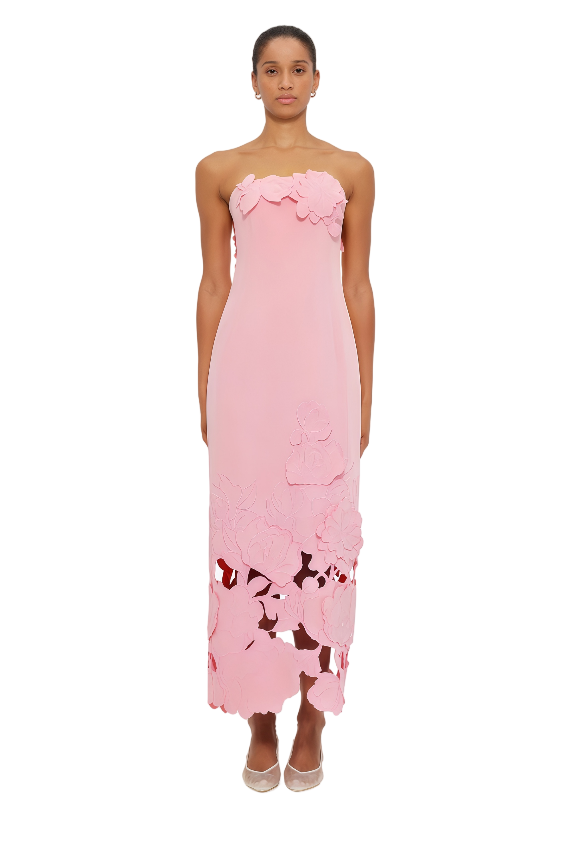 Inga Pink Strapless Floral Embroidered Maxi Dress