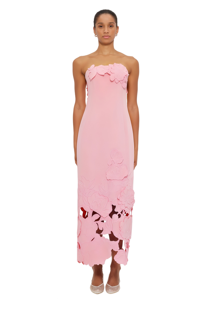 Inga Pink Strapless Floral Embroidered Maxi Dress