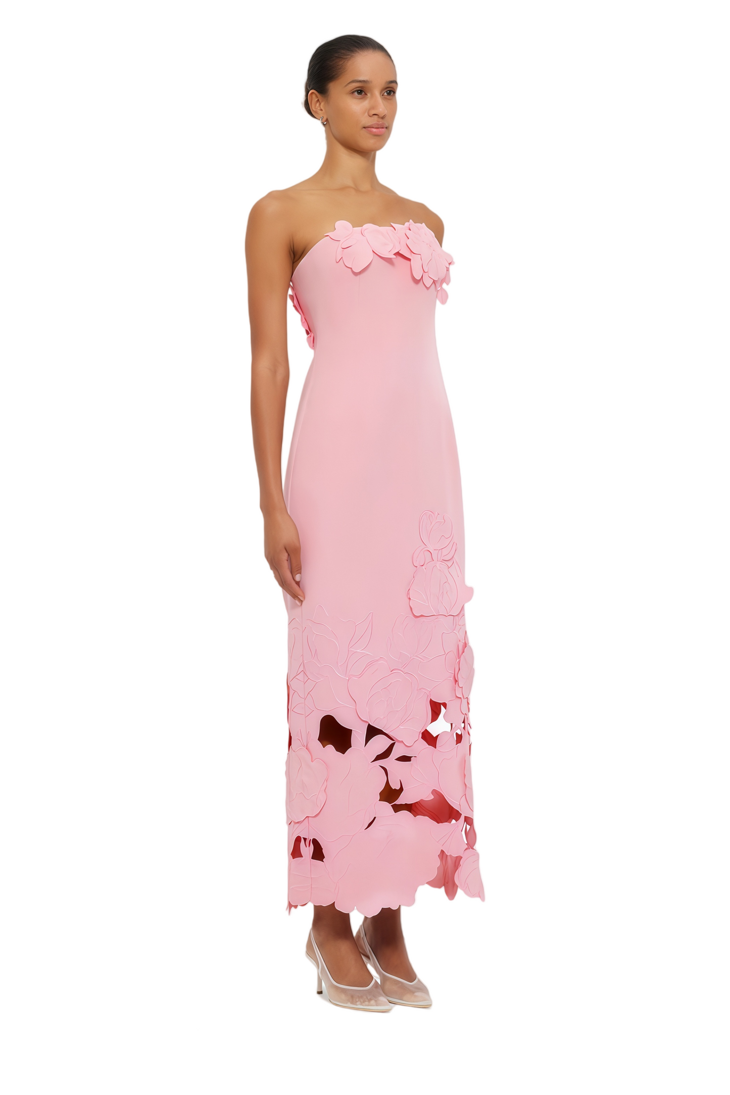 Inga Pink Strapless Floral Embroidered Maxi Dress