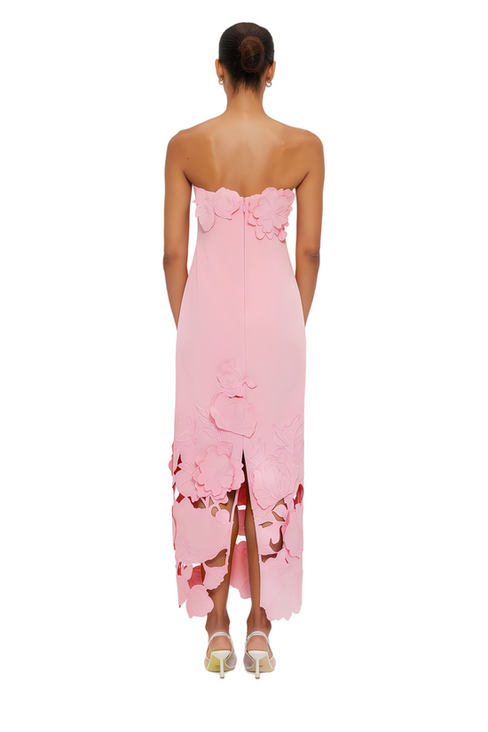 Inga Pink Strapless Floral Embroidered Maxi Dress