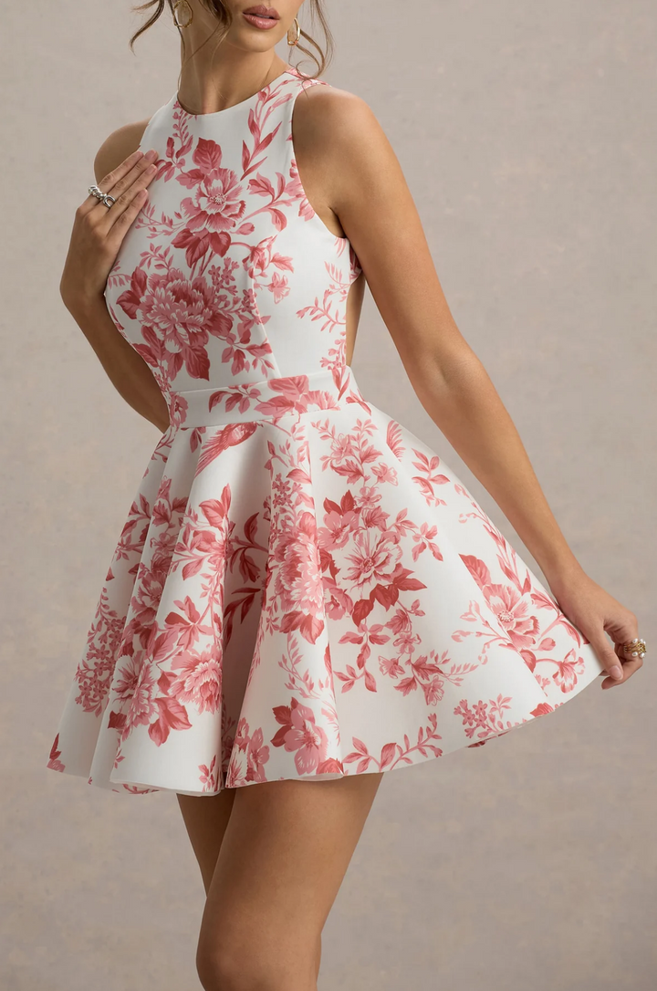 Pink Porcelain Print Racer-Neck