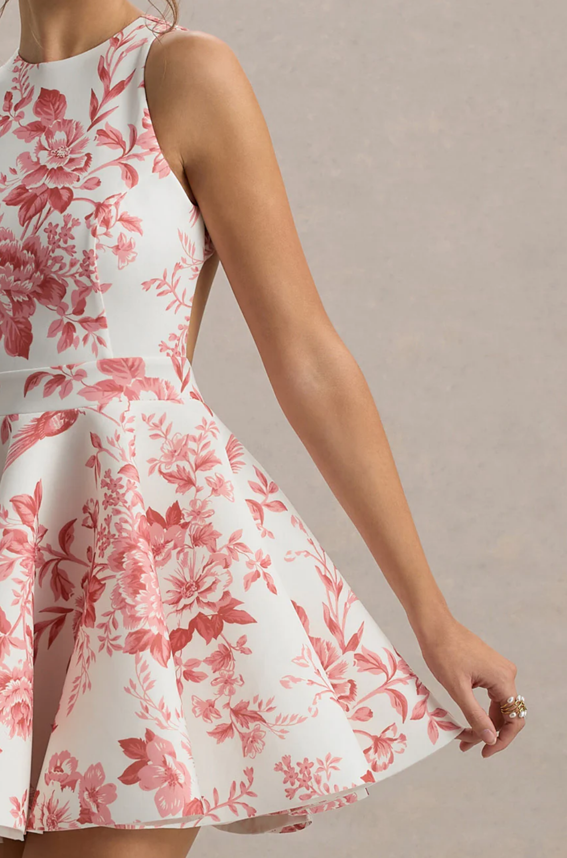 Pink Porcelain Print Racer-Neck