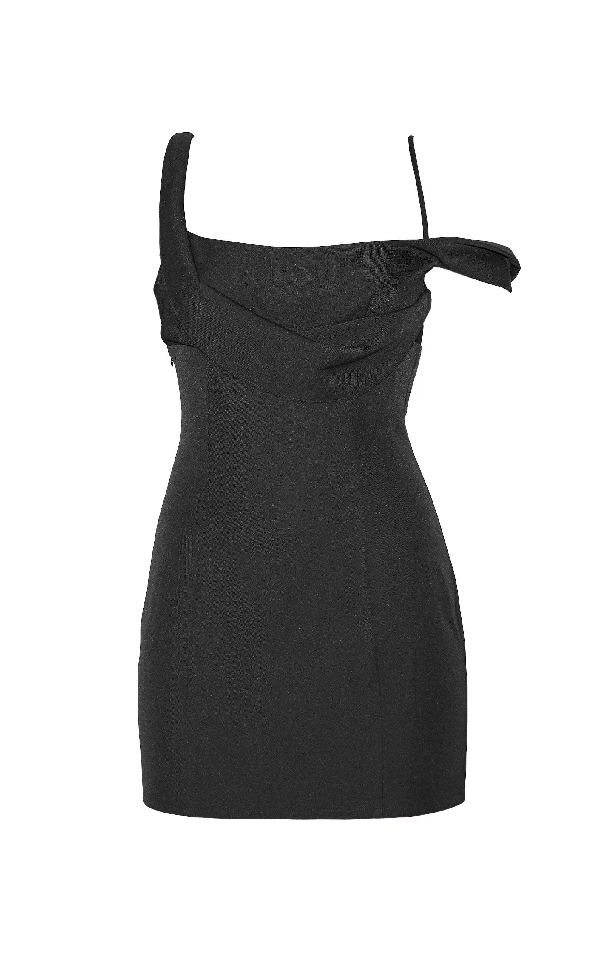 Black Woven Drape Mini Dress image 5