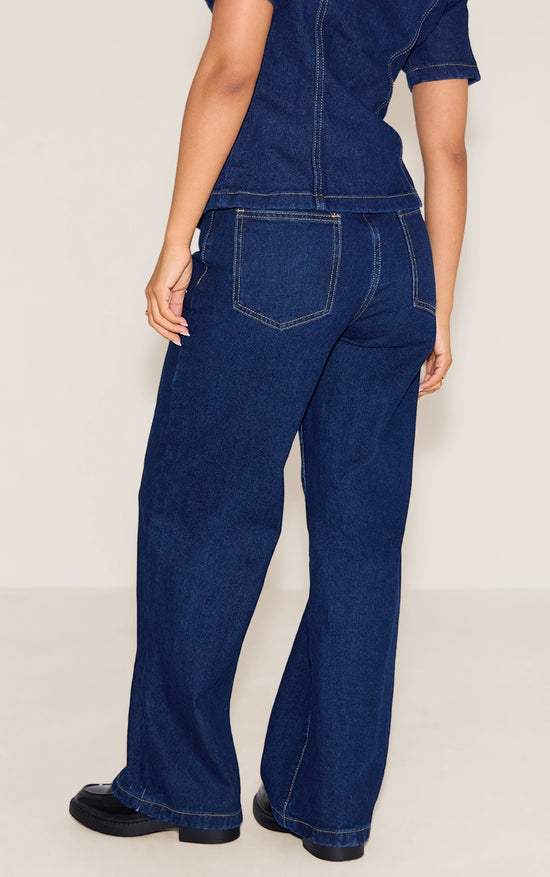 Petite Indigo Blue Wash Straight Leg Mid Rise Jeans image 3