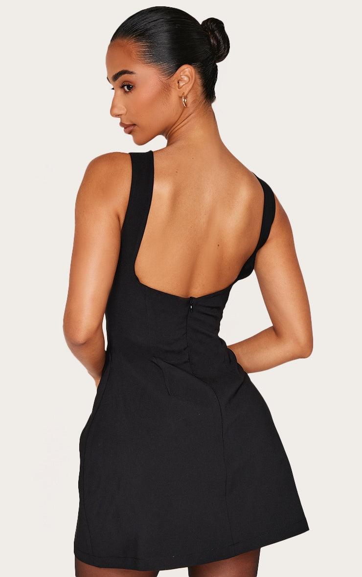 Petite Black Woven Open Back Mini Dress image 2