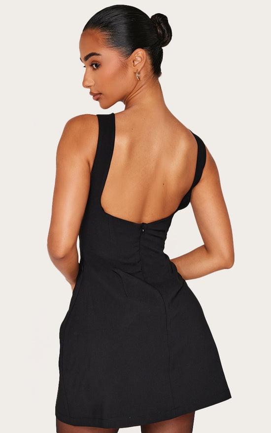 Petite Black Woven Open Back Mini Dress image 2