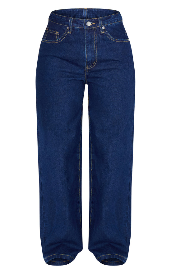Petite Indigo Blue Wash Straight Leg Mid Rise Jeans image 5