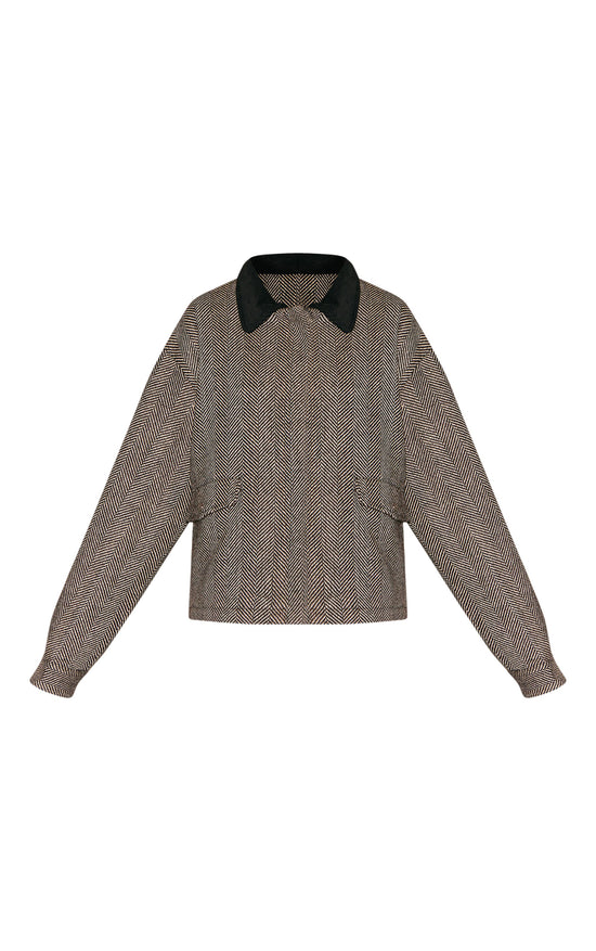 Monochrome Herringbone Contrast Collar Jacket image 5