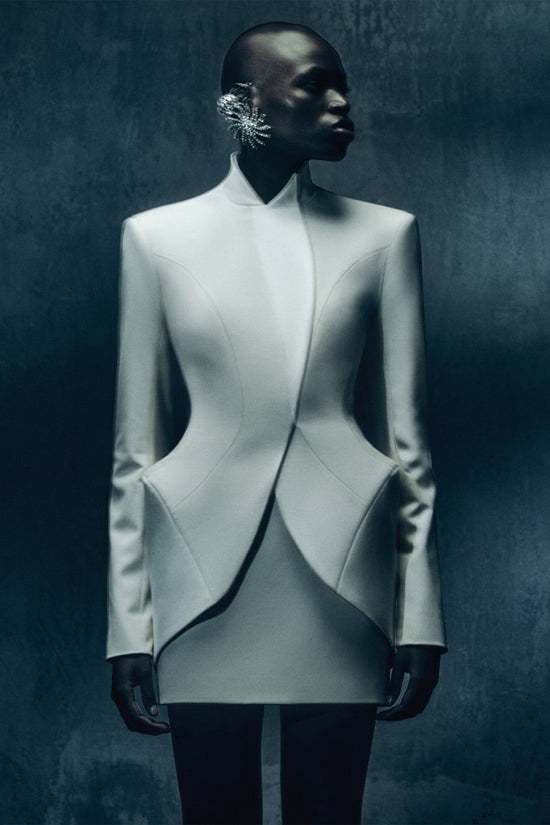 Adriana White Barrel Design Jacket & Skirt Set